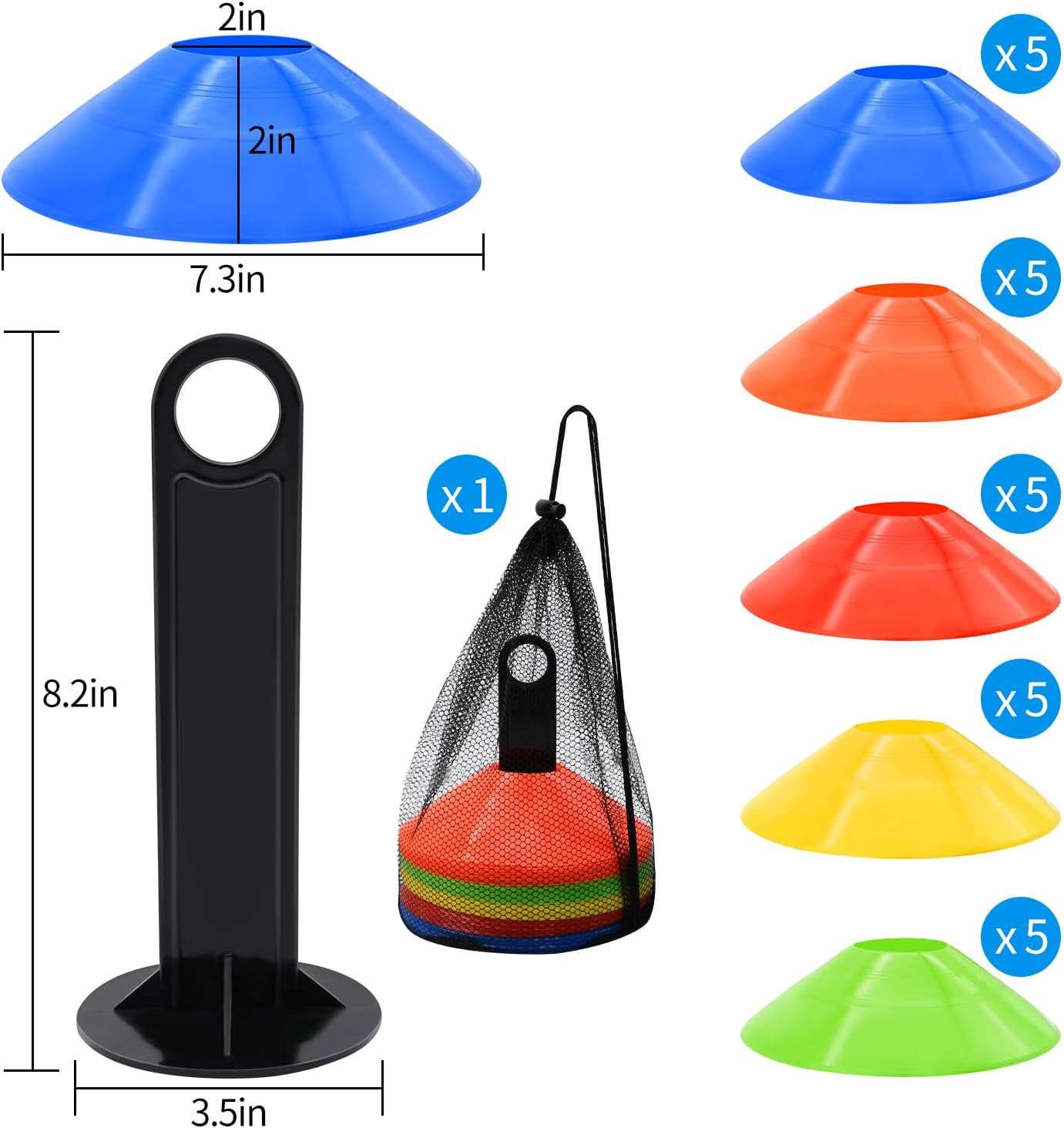 25/50/100/200 Pack Disc Cones, Agility Soccer Cones with Carry Bag and Holder, Soccer Cones for Sports Training, Football, Soccer, Basketball, Coaching, Practice Equipment, 5 Color