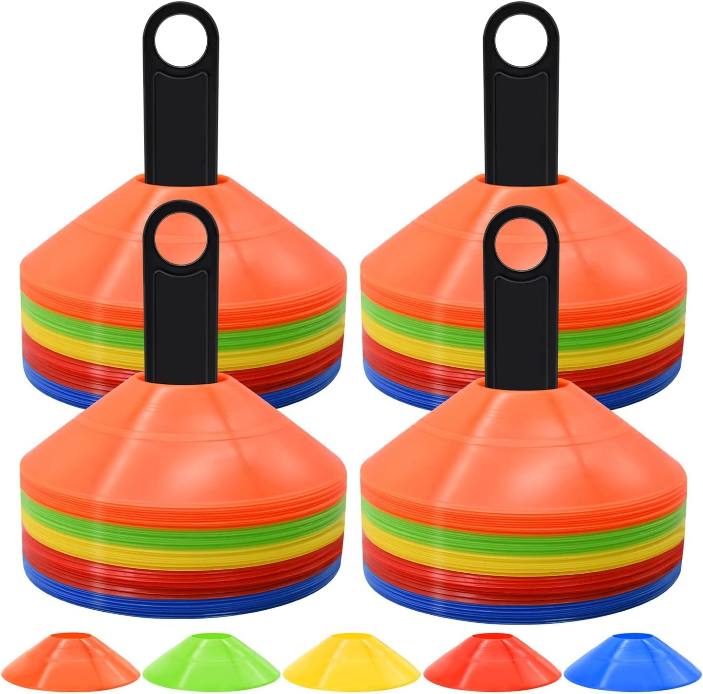 25/50/100/200 Pack Disc Cones, Agility Soccer Cones with Carry Bag and Holder, Soccer Cones for Sports Training, Football, Soccer, Basketball, Coaching, Practice Equipment, 5 Color